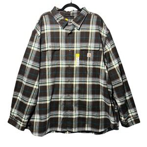 Carhartt Mens 4XL Loose Fit Heavyweight Flannel Plaid Shirt Dark‎ Brown